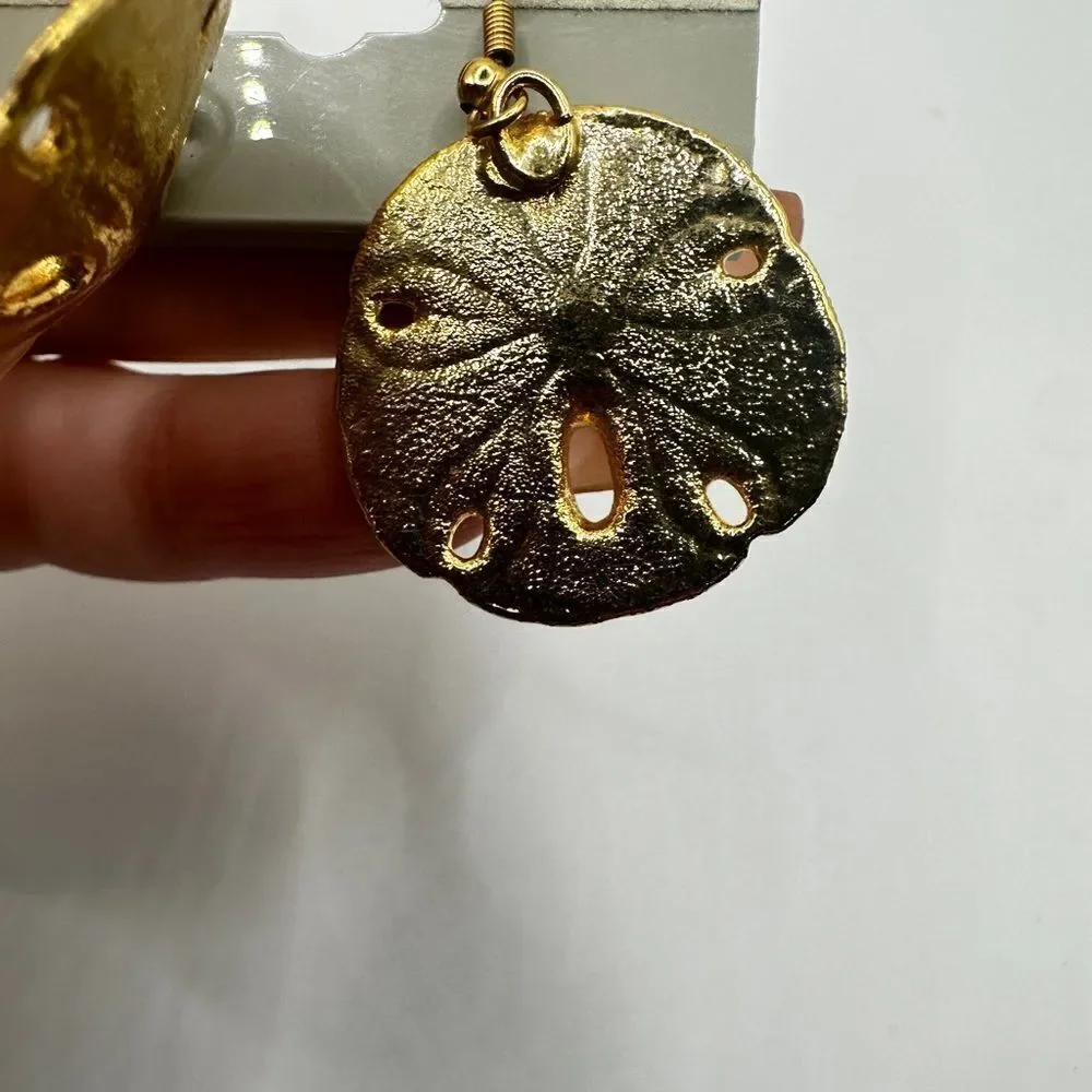 SALE! Gold tone sand dollar dangle earrings!